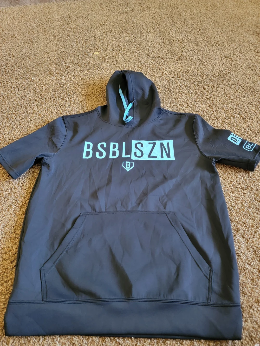 BSBLSZN Short-Sleeve Hoodie in Black with Teal Logo Men's Small